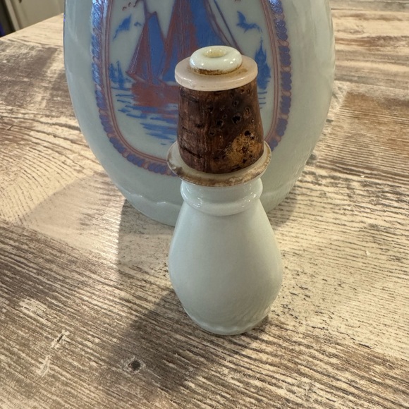 Vintage 1963 Jim Beam Whiskey Decanters Blue Milk Glass Sail Ship Windmill Cork - Picture 3 of 3